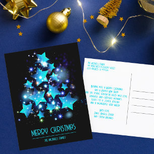 Modern Celestial Blue Star Tree Dark Christmas Holiday Postcard