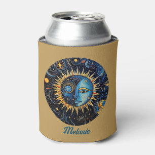 Modern Celestial Galaxy Sun Moon Monogram Can Cooler