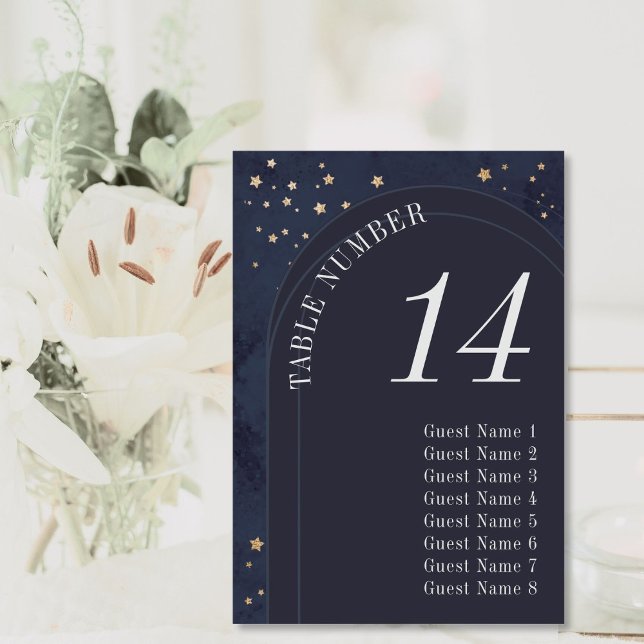 Modern Celestial Gold Stars and Navy Wedding Table Number (Creator Uploaded)