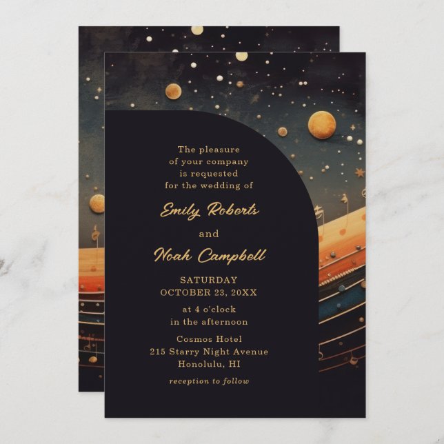 Modern Celestial Musical Moon Galaxy Wedding Invitation (Front/Back)