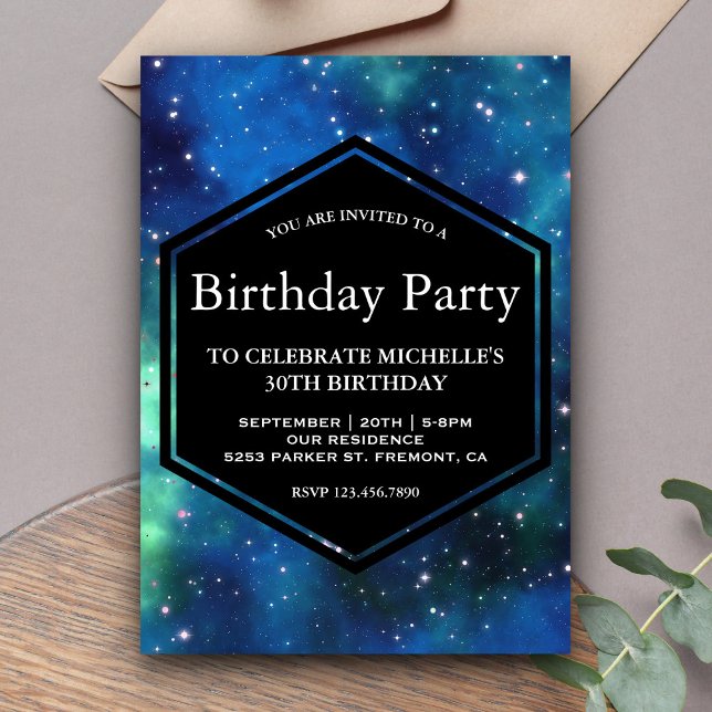 Modern Celestial Space Galaxy Birthday Party Invitation (Creator Uploaded)