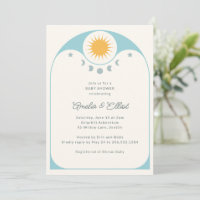 Modern Celestial Star Moon Soft Blue Baby Shower