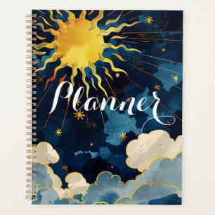 Modern Celestial Sun Stars and Blue Clouds Planner