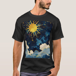 Modern Celestial Sun Stars and Blue Clouds T-Shirt