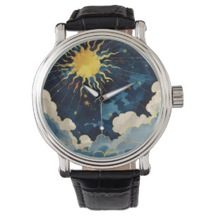 Modern Celestial Sun Stars and Blue Clouds Watch
