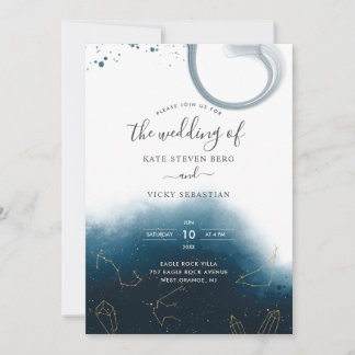 Modern Celestial Watercolor Wedding Invitation