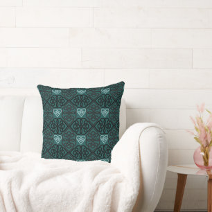 Modern Celtic Knot And Heart Dark Teal Pattern Cushion