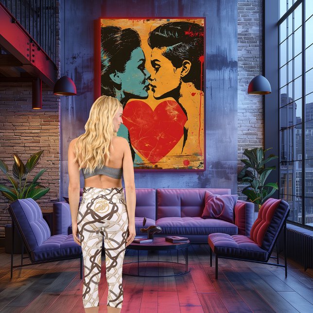 Modern Celtic Knot Design, Brown and Gold Accents Capri Leggings (Creator Uploaded)