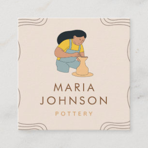 Modern Ceramic Art Pottery Girl Illustration Boho Square Business Card