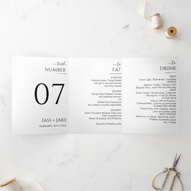 Modern Ceremony Wedding Party Dinner Loving Memory Tri-Fold Invitation (Inside)