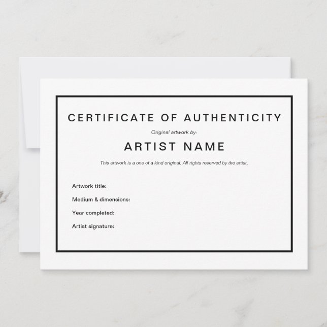 Modern Certificate of Authenticity for Art Announcement (Front)