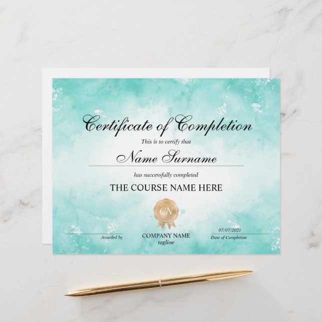 Modern Certificate of Completion Award Course  (Front/Back In Situ)