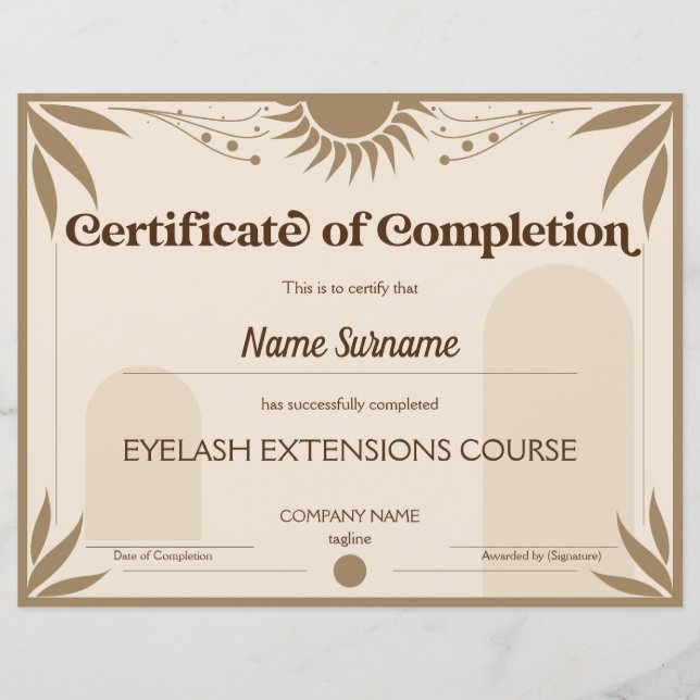 Modern Certificate of Completion Award Course (Front)