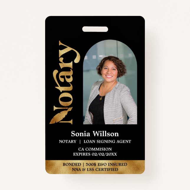 Modern Certified Notary Public Loan Signing Agent ID Badge (Front)