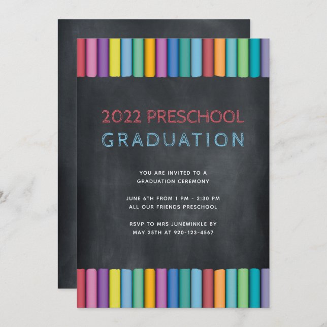 Modern Chalk Preschool Graduation Invitation (Front/Back)