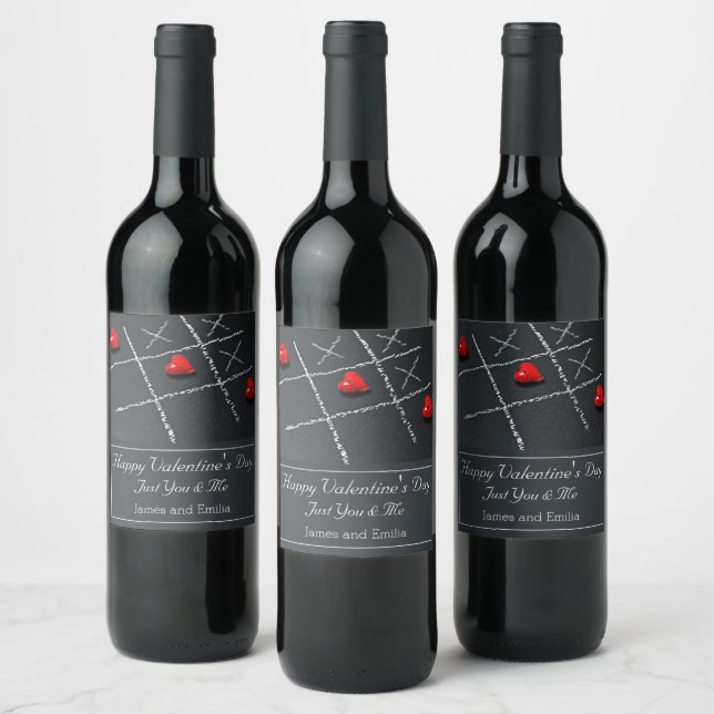 Modern Chalkboard and Hearts Wine Label (Bottles)