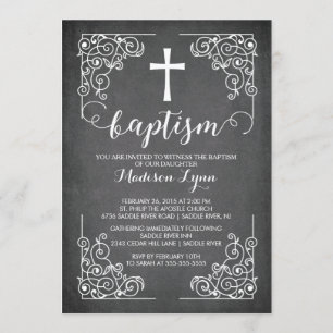 Modern Chalkboard Baptism Christening Cross Invitation