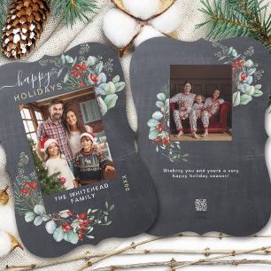 Modern Chalkboard Botanical Christmas Photo Holiday Card