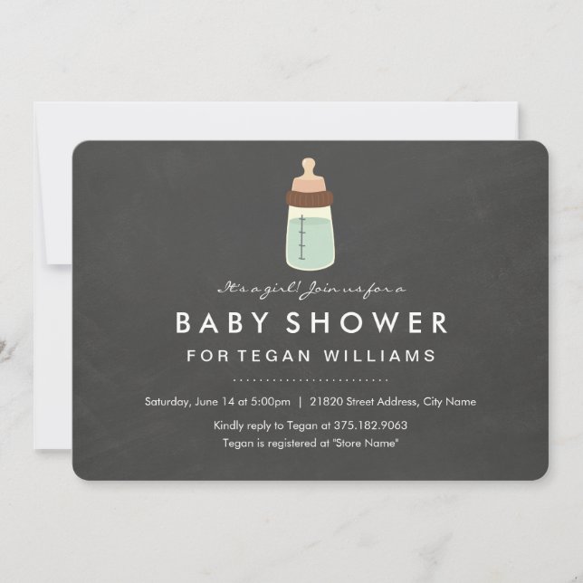 Modern Chalkboard & Bottle Baby Shower Invitation (Front)