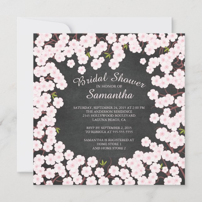 Modern Chalkboard Cherry Blossom Bridal Shower Invitation (Front)
