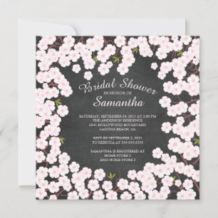 Modern Chalkboard Cherry Blossom Bridal Shower Invitation