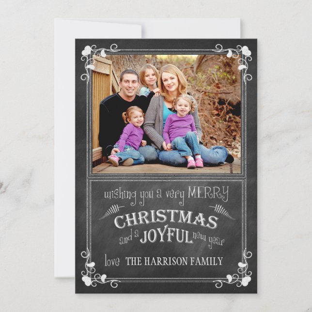 Modern Chalkboard Christmas & New Year Photo Card (Front)