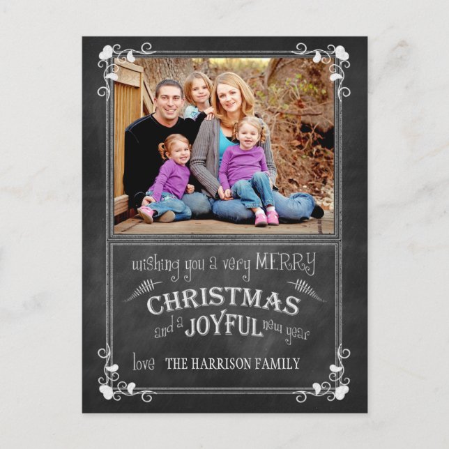 Modern Chalkboard Christmas Photo Postcard (Front)
