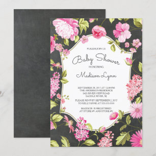 Modern Chalkboard Floral Baby Shower Invitation