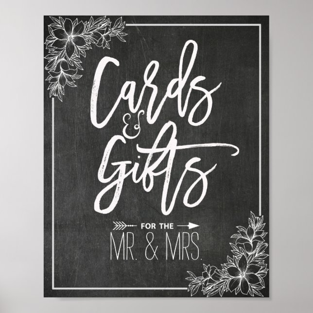 Modern Chalkboard Floral Cards Gifts Wedding Sign (Front)