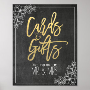 Modern Chalkboard Floral Cards Gifts Wedding Sign