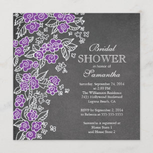 Modern Chalkboard Flower Purple Bridal Shower Invitation