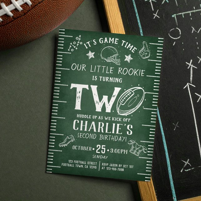 Modern Chalkboard Football Athletic 2nd Birthday Invitation (Creator Uploaded)