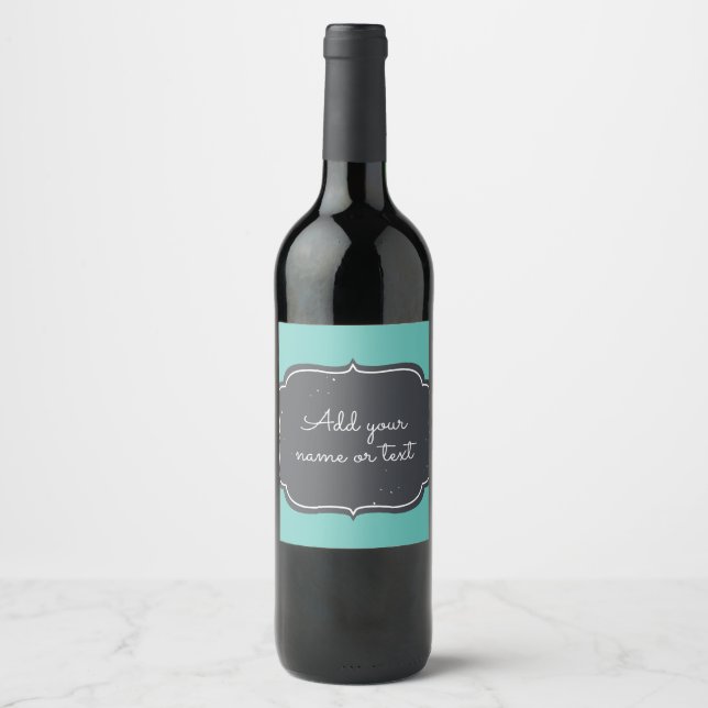 Modern Chalkboard Frame Custom Aqua Wine Label (Front)
