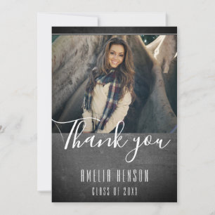 Modern Chalkboard Graduate Photo Graduation  Thank You Card