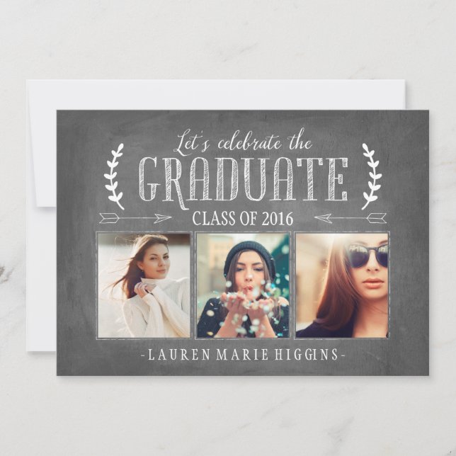Modern Chalkboard Graduation Party Photo Collage Invitation (Front)