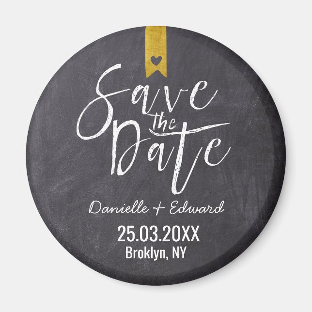 Modern Chalkboard Handwriting Save The Date Magnet (Front)