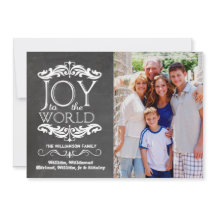 Modern Chalkboard Joy To The World Flat Photo Card