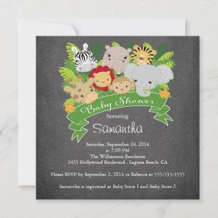 Modern Chalkboard Jungle Safari Animal Baby Shower Invitation