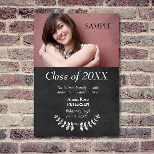 Modern Chalkboard Laurel Leaf Graduation Announcement