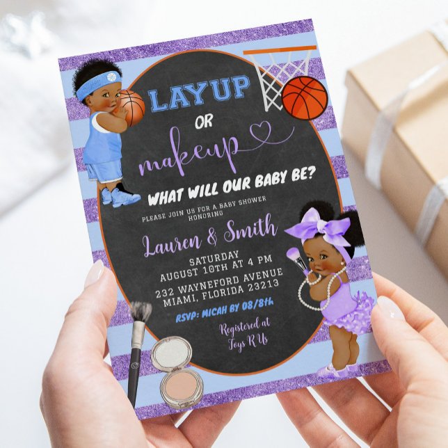 Modern Chalkboard Layup or Makeup Gender Reveal Invitation (Creator Uploaded)