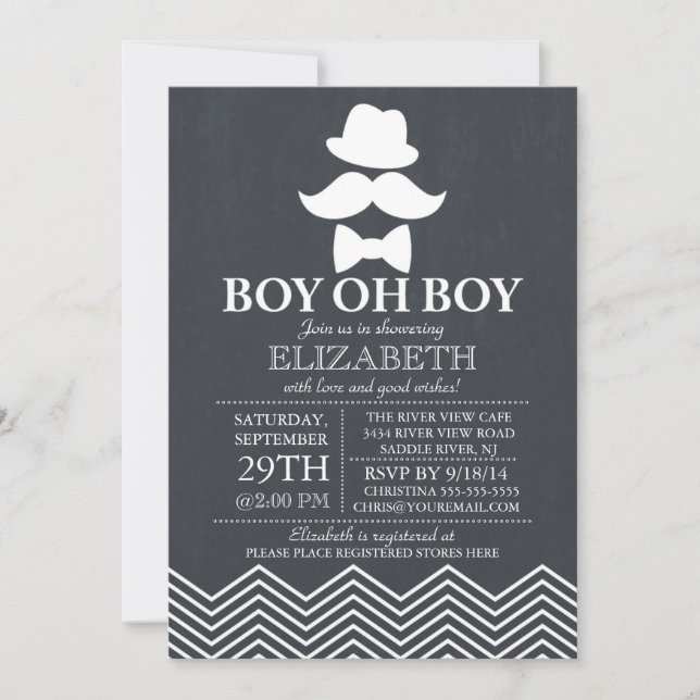 Modern Chalkboard Little Man Moustache Baby Shower Invitation (Front)