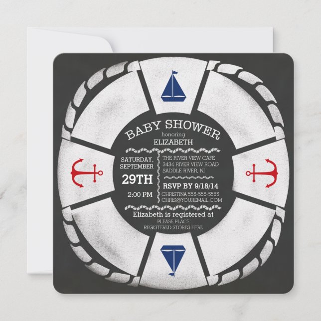 Modern Chalkboard Nautical Baby Shower Invitation (Front)