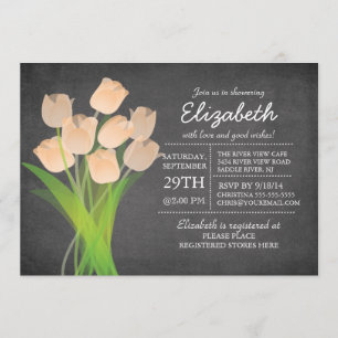 Modern Chalkboard Peach Tulip Bridal Shower Invitation