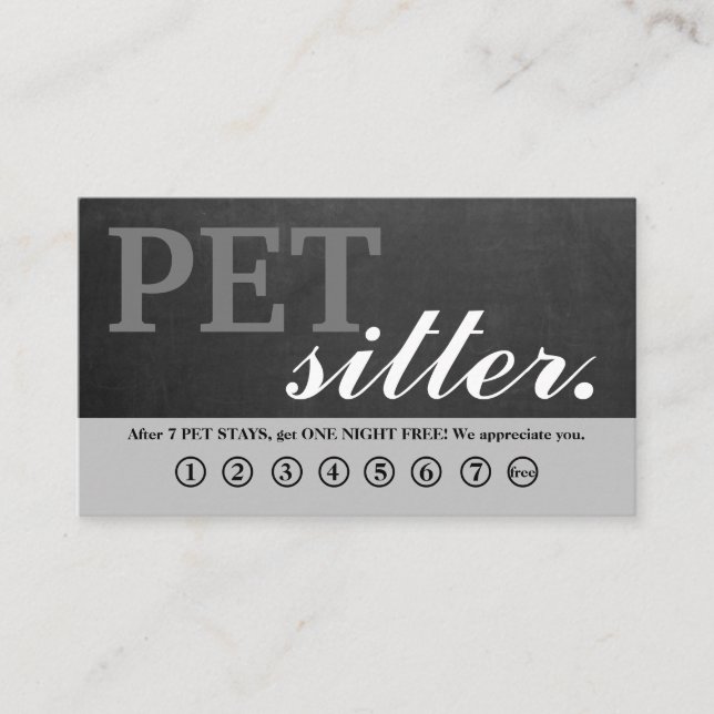 Modern Chalkboard pet pet sitter. Loyalty Card (Front)
