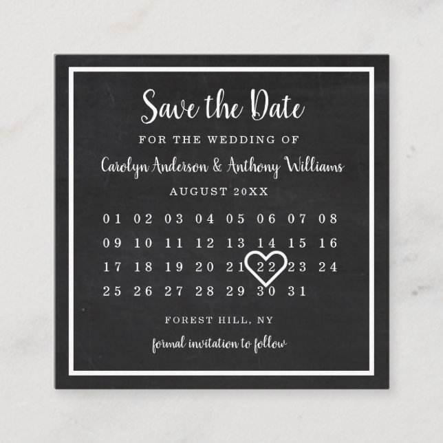 Modern Chalkboard Photo Calendar Save The Date Enclosure Card (Front)