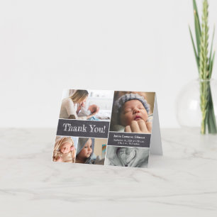 Modern Chalkboard Photo Collage Baby Shower Thank You Card
