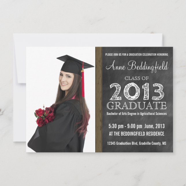 Modern Chalkboard  Photo Graduation Invitation (Front)