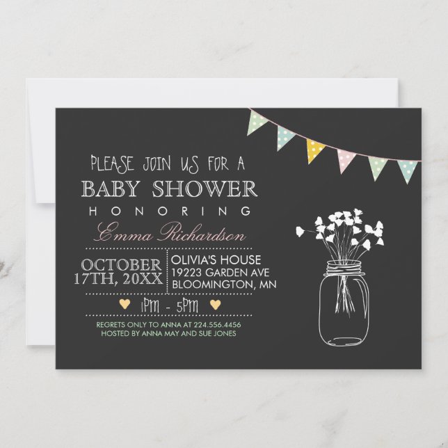 Modern Chalkboard Pink Baby Shower invitation (Front)
