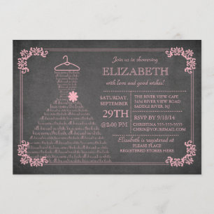 Modern Chalkboard Pink Wedding Dress Bridal Shower Invitation