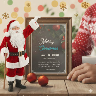 Modern Chalkboard Red Ornaments Christmas Party  Invitation